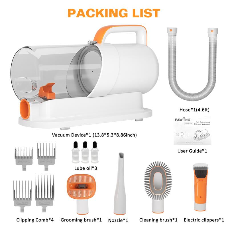 AWING Grooming Vacuum – 5-in-1 Dog & Cat Grooming Kit with Vacuum Suction | Low-Noise Pet Groomer with Clippers, Brushes, Nozzle, 2L Dust Cup & 4 Clipping Combs