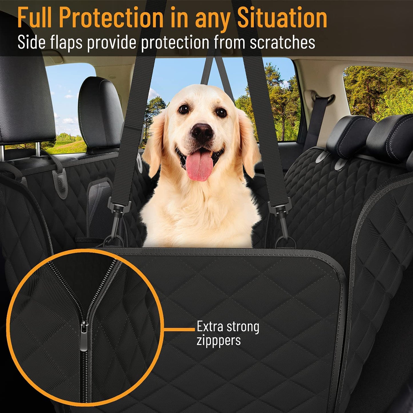 Dog Car Seat Cover for Back Seat – Waterproof Pet Hammock Protector for Cars, SUVs & Trucks | Durable 600D Oxford, Scratchproof, Nonslip & Easy to Clean – Black