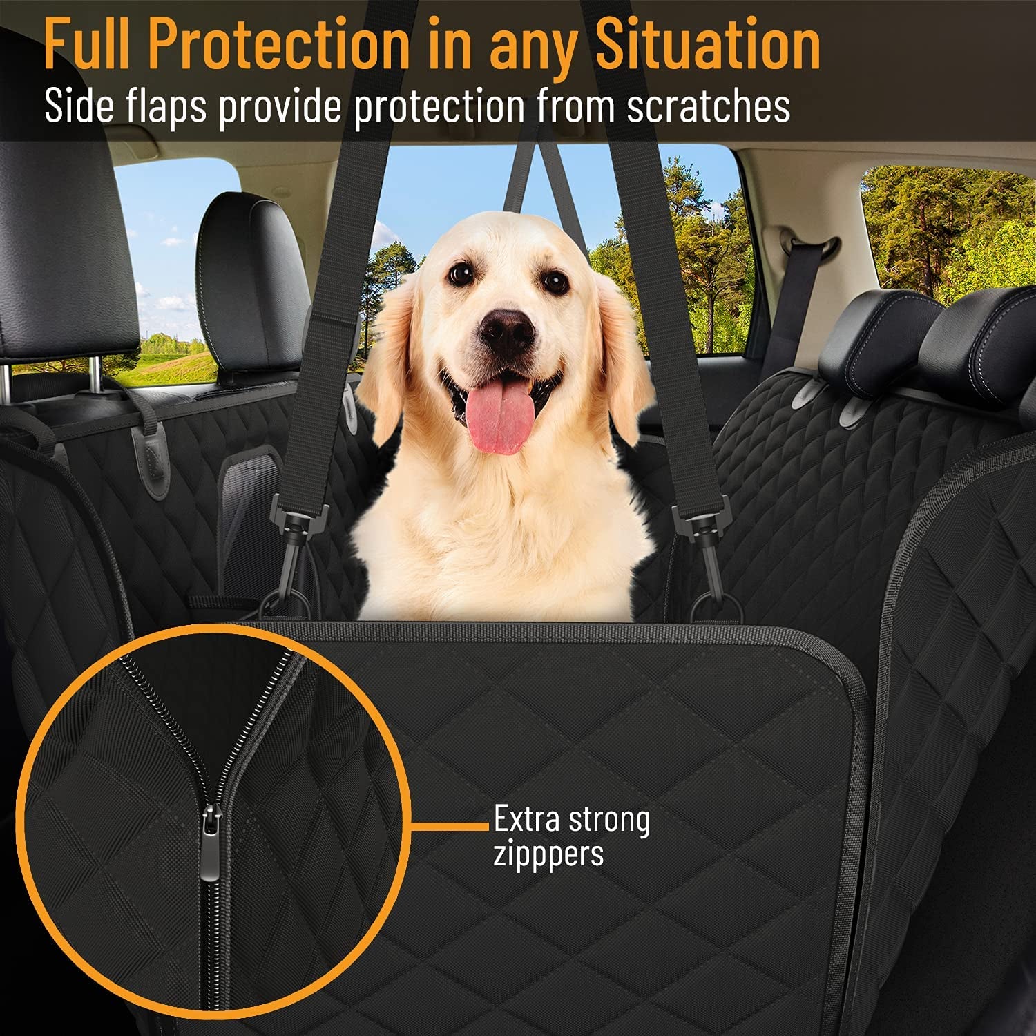 Dog Car Seat Cover for Back Seat – Waterproof Pet Hammock Protector for Cars, SUVs & Trucks | Durable 600D Oxford, Scratchproof, Nonslip & Easy to Clean – Black