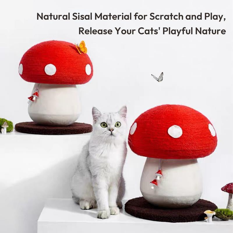 Chip-Proof Sisal Mushroom Cat Scratcher – Hand-Made Durable Sisal Rope Cat Scratch Toy | Interactive Cat Scratching Post for Indoor Cats & Kittens (Red)