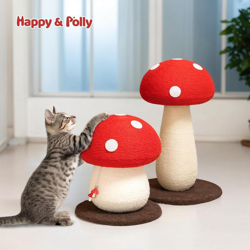 Chip-Proof Sisal Mushroom Cat Scratcher – Hand-Made Durable Sisal Rope Cat Scratch Toy | Interactive Cat Scratching Post for Indoor Cats & Kittens (Red)
