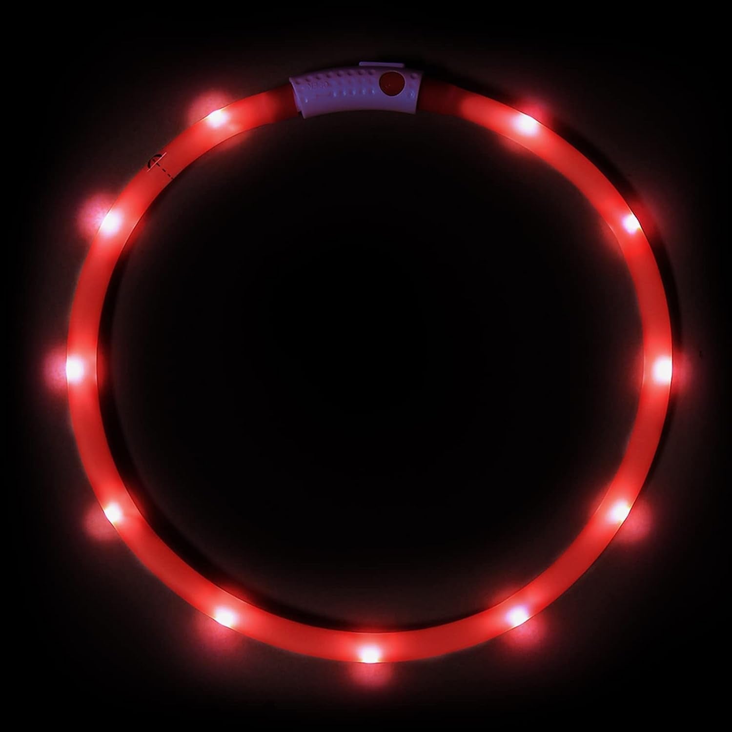 LED Dog Collar – USB Rechargeable Glow in the Dark Necklace for Dogs & Cats | Cuttable Silicone Light-Up Collar with 3 Flash Modes, Waterproof & Visible up to 500m (Red)
