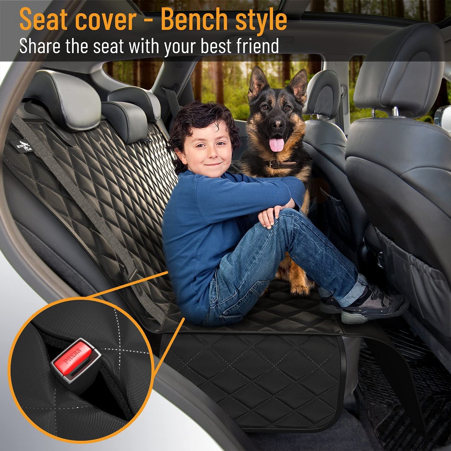 Dog Car Seat Cover for Back Seat – Waterproof Pet Hammock Protector for Cars, SUVs & Trucks | Durable 600D Oxford, Scratchproof, Nonslip & Easy to Clean – Black