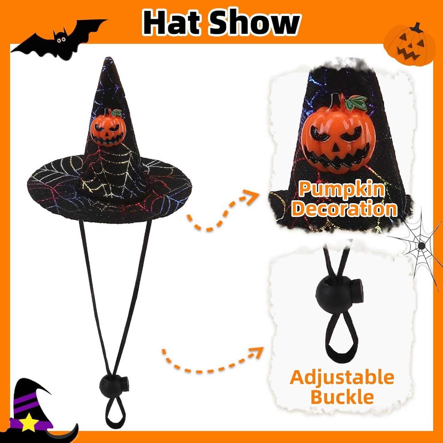 Dog Halloween Bandana & Wizard Hat Set β Cute Pumpkin Costume Accessories for Small, Medium & Large Dogs | Funny Luminous Print Scarf & Adjustable Hat for Boy & Girl Pets (Black)