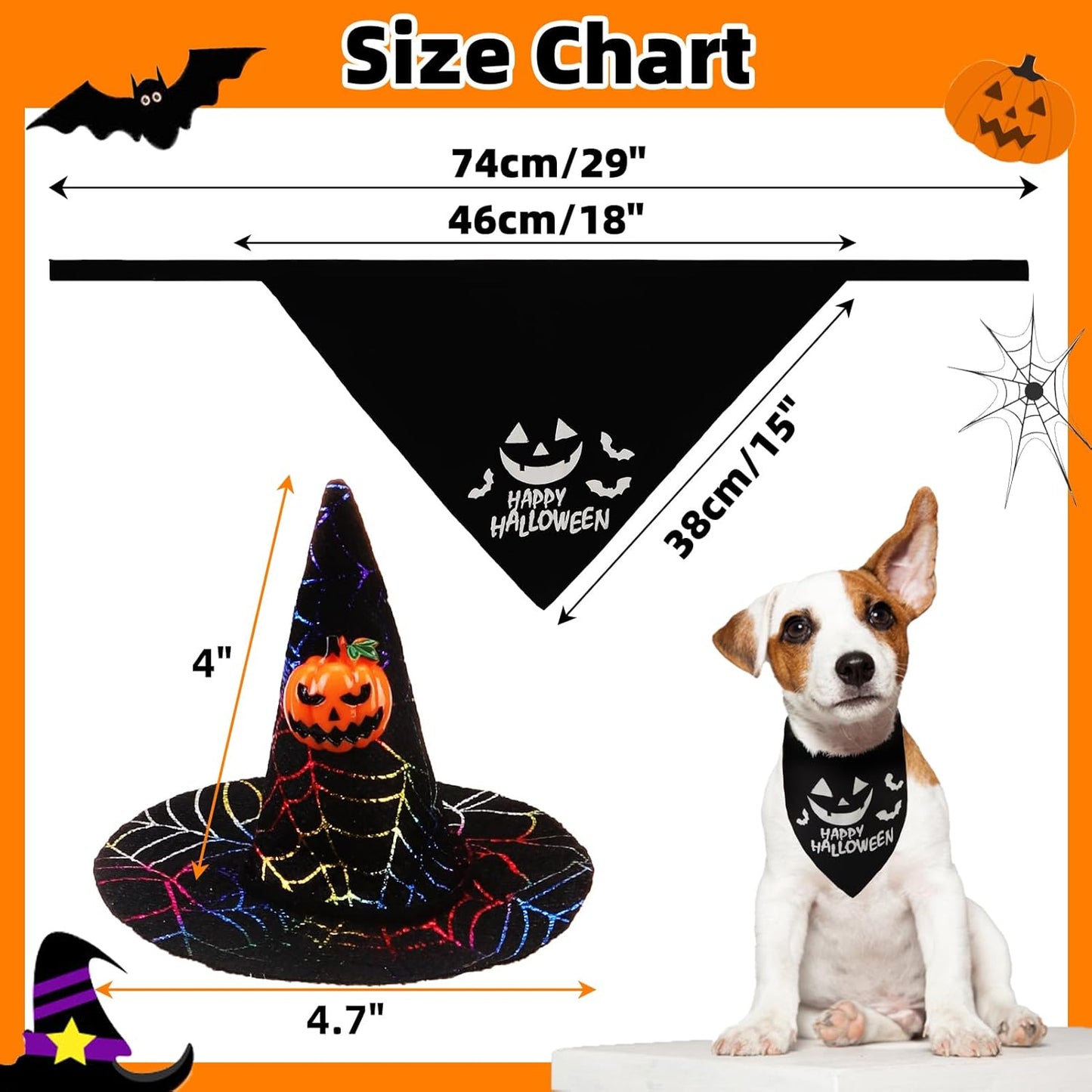 Dog Halloween Bandana & Wizard Hat Set β Cute Pumpkin Costume Accessories for Small, Medium & Large Dogs | Funny Luminous Print Scarf & Adjustable Hat for Boy & Girl Pets (Black)