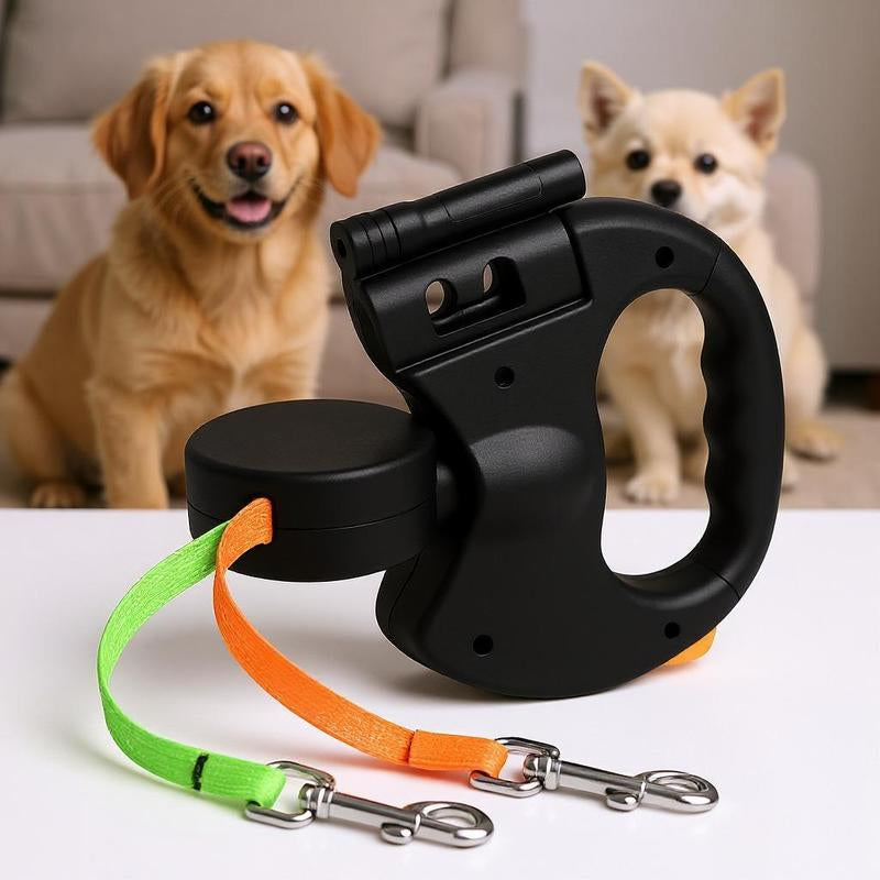 Tangle-Free Dual Dog Leash with 360° Swivel – Retractable 10FT Leash for 2 Small/Medium Dogs (Up to 30 lbs Each) | Anti-Slip Handle, Independent Control & Storage Compartment