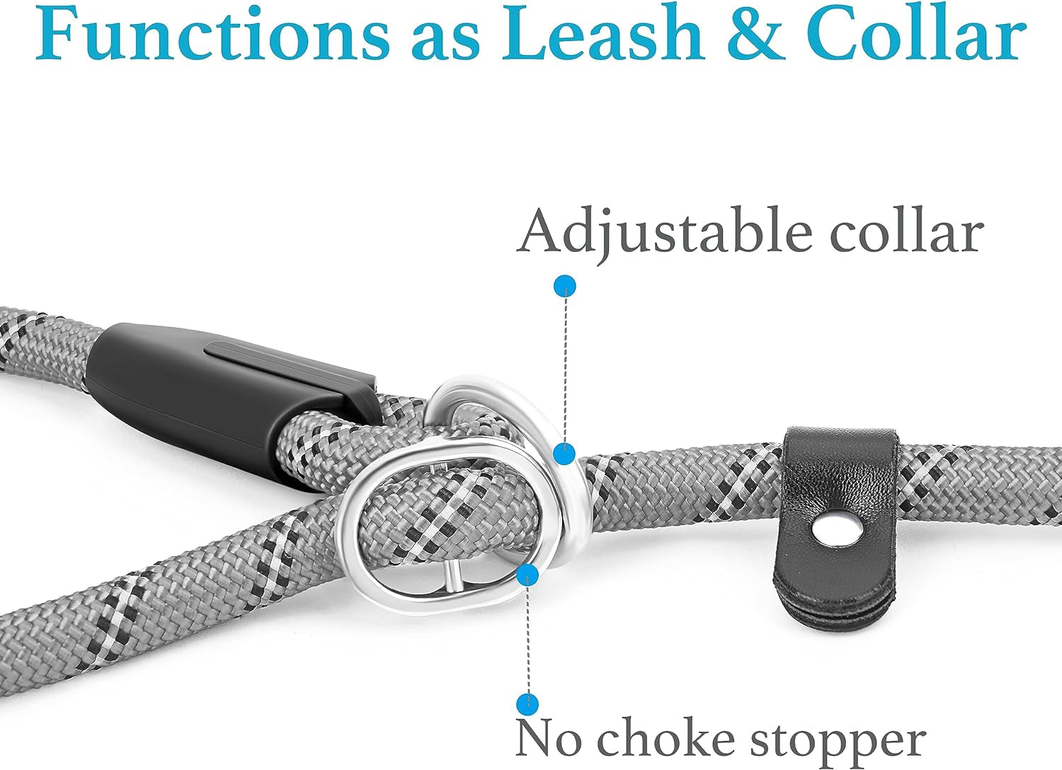 Durable Slip Lead Dog Leash – 6 FT Training Leash with Padded Handle & Reflective Threads | No-Pull, Strong & Comfortable Rope Leash for Small, Medium & Large Dogs (1/2" x 6 FT, Grey)