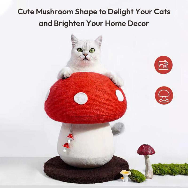 Chip-Proof Sisal Mushroom Cat Scratcher – Hand-Made Durable Sisal Rope Cat Scratch Toy | Interactive Cat Scratching Post for Indoor Cats & Kittens (Red)