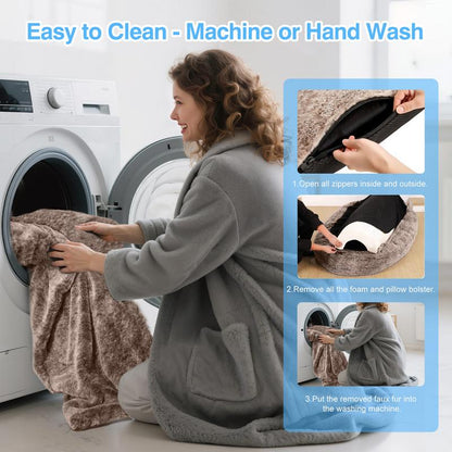 Extra Large Human Dog Bed for Adults & Pets – Cozy Faux Fur Lounger with Pillow & Blanket | Washable Orthopedic Sofa for Deep Sleep & Relaxation | Perfect Gift for Pet Lovers (68"x35"x14")