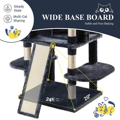 Allewie 68" Cat Tree Tower for Large Cats – Multi-Level Cat Condo with Scratching Posts, Hammocks & Platforms | Sturdy Cat Climbing Tree with Plush Covering (Beige, Pink, Light Grey, Smoky Grey, Leopard Print)