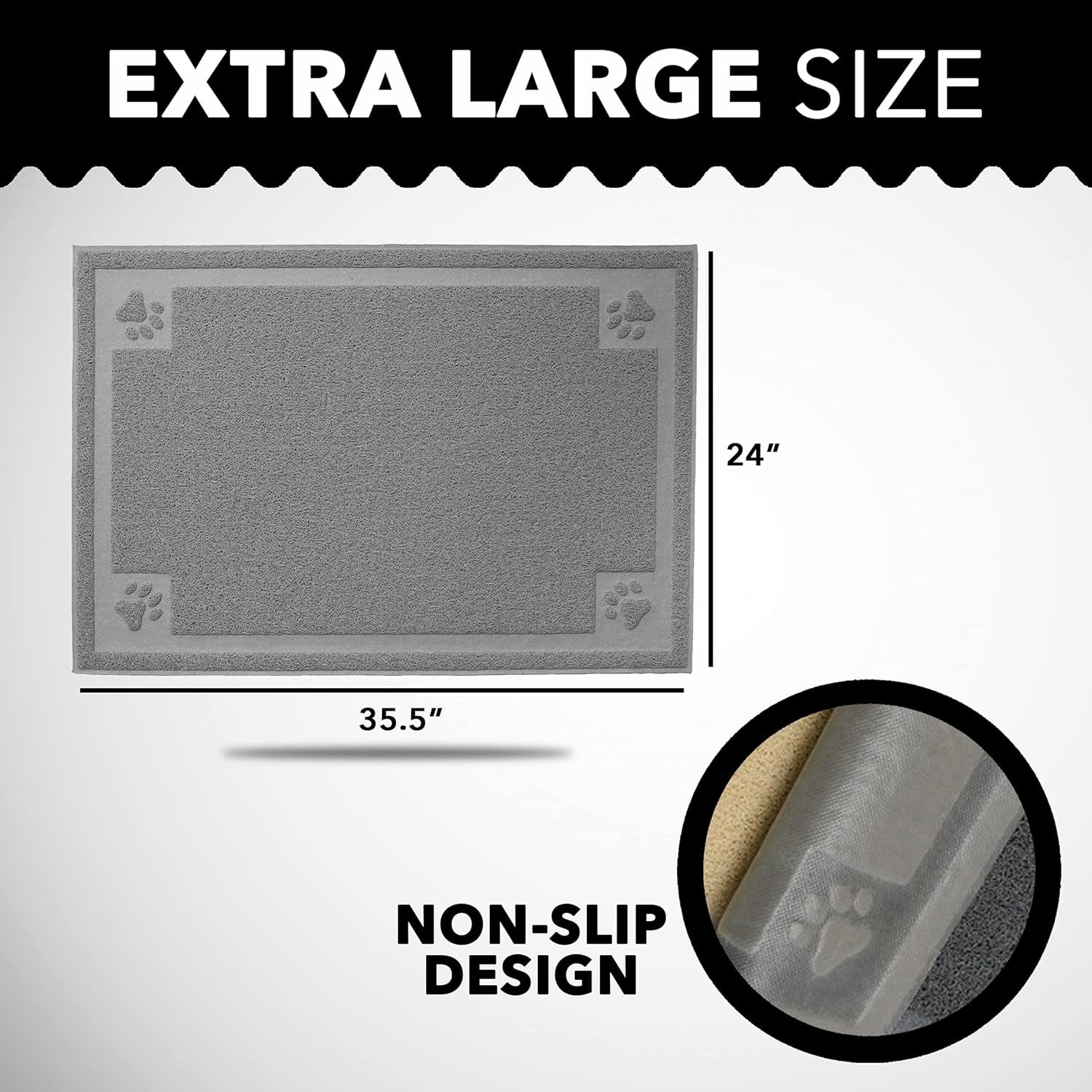 at Litter Mat (XL, 36" x 24") – Non-Slip, Durable & Easy to Clean | Water-Resistant Scatter Control Mat, Soft on Paws, BPA-Free & Non-Toxic | For Covered & Open Litter Boxes
