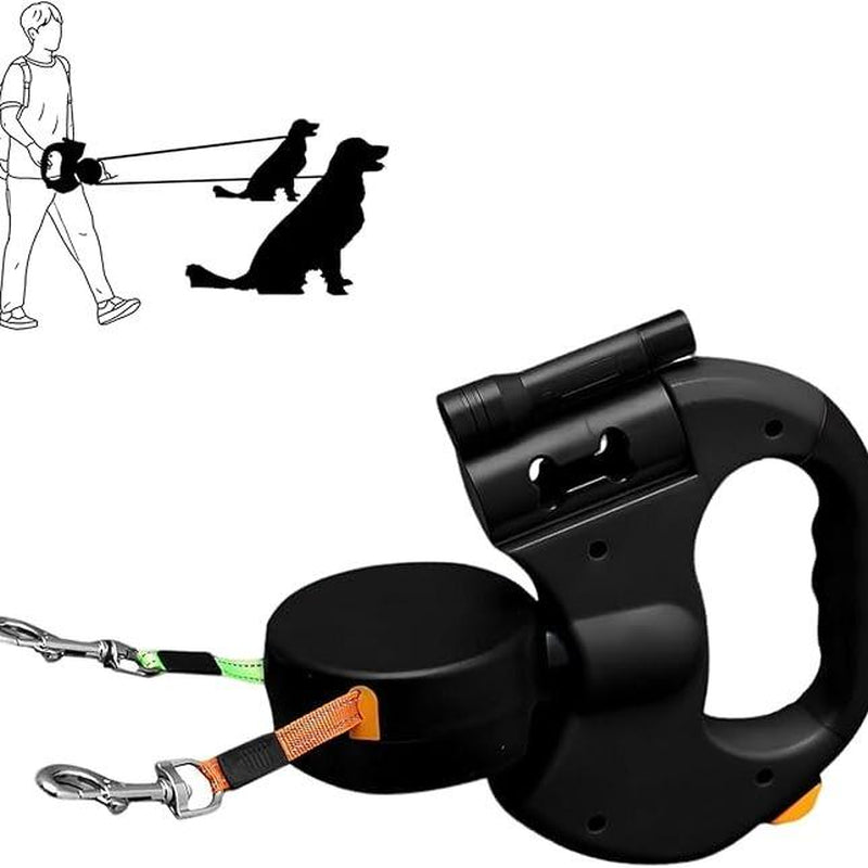 Tangle-Free Dual Dog Leash with 360° Swivel – Retractable 10FT Leash for 2 Small/Medium Dogs (Up to 30 lbs Each) | Anti-Slip Handle, Independent Control & Storage Compartment