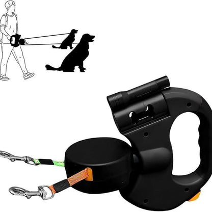 Tangle-Free Dual Dog Leash with 360° Swivel – Retractable 10FT Leash for 2 Small/Medium Dogs (Up to 30 lbs Each) | Anti-Slip Handle, Independent Control & Storage Compartment