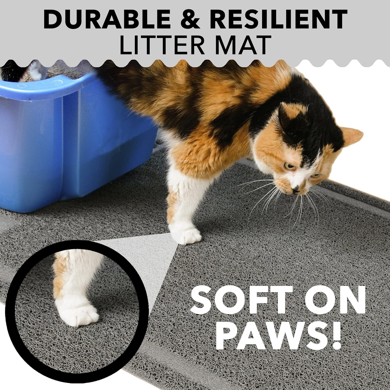at Litter Mat (XL, 36" x 24") – Non-Slip, Durable & Easy to Clean | Water-Resistant Scatter Control Mat, Soft on Paws, BPA-Free & Non-Toxic | For Covered & Open Litter Boxes