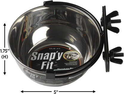 Snap’y Fit Stainless Steel Crate Bowl – 10 oz No-Tip Food & Water Dish with Secure Mount and Rust-Resistant Design for Small Dogs & Cats  Rewritten Description: