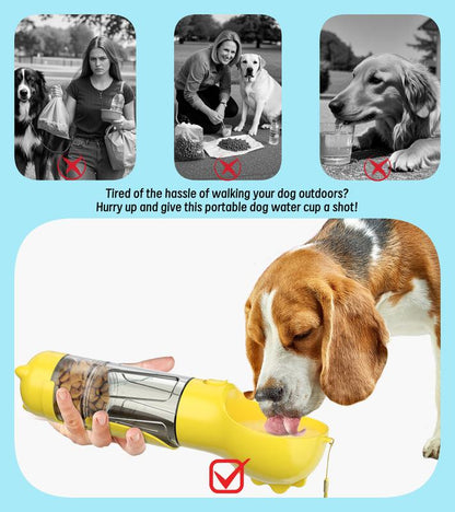 4-in-1 Pet Travel Bottle with Food Container – Portable Dog & Cat Water Dispenser with Poop Shovel & Bag Storage | Leak-Proof, Food-Grade, Ideal for Hiking & Walking