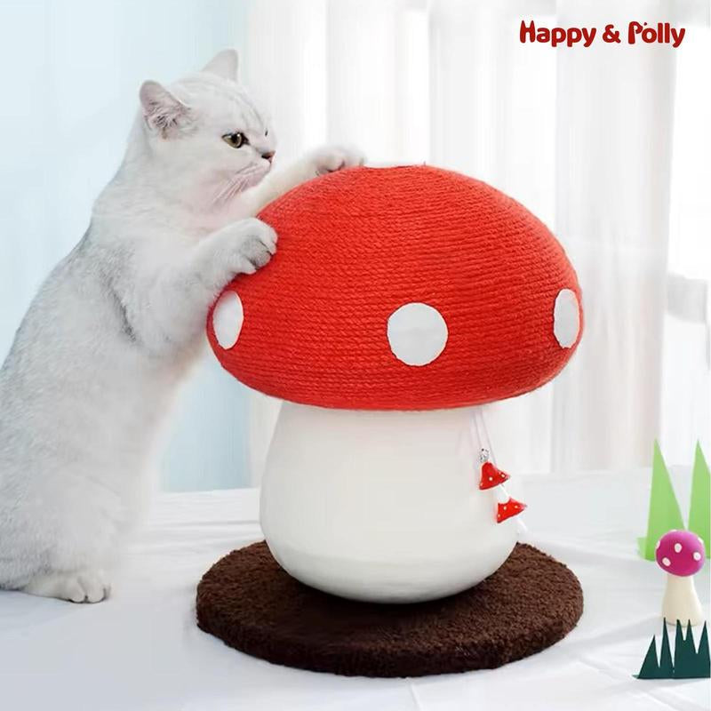 Chip-Proof Sisal Mushroom Cat Scratcher – Hand-Made Durable Sisal Rope Cat Scratch Toy | Interactive Cat Scratching Post for Indoor Cats & Kittens (Red)
