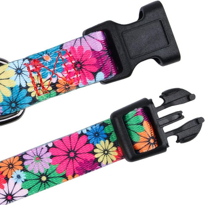 Dog Collar for Small, Medium & Large Dogs – Adjustable Floral Pattern Collar for Girl & Boy Dogs – Comfortable & Durable with Safety Buckle & D-Ring (Medium: Neck 13.1"-19", Width 3/4")
