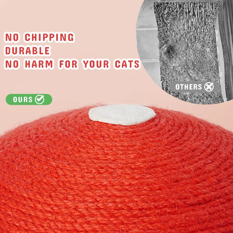 Chip-Proof Sisal Mushroom Cat Scratcher – Hand-Made Durable Sisal Rope Cat Scratch Toy | Interactive Cat Scratching Post for Indoor Cats & Kittens (Red)