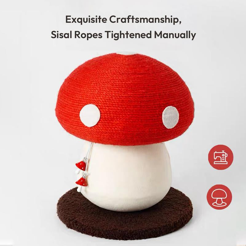 Chip-Proof Sisal Mushroom Cat Scratcher – Hand-Made Durable Sisal Rope Cat Scratch Toy | Interactive Cat Scratching Post for Indoor Cats & Kittens (Red)