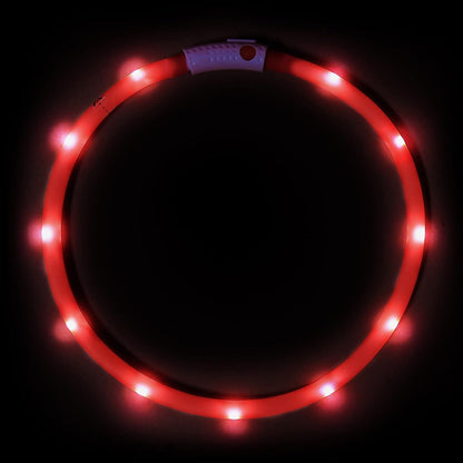 LED Dog Collar – USB Rechargeable Glow in the Dark Necklace for Dogs & Cats | Cuttable Silicone Light-Up Collar with 3 Flash Modes, Waterproof & Visible up to 500m (Red)