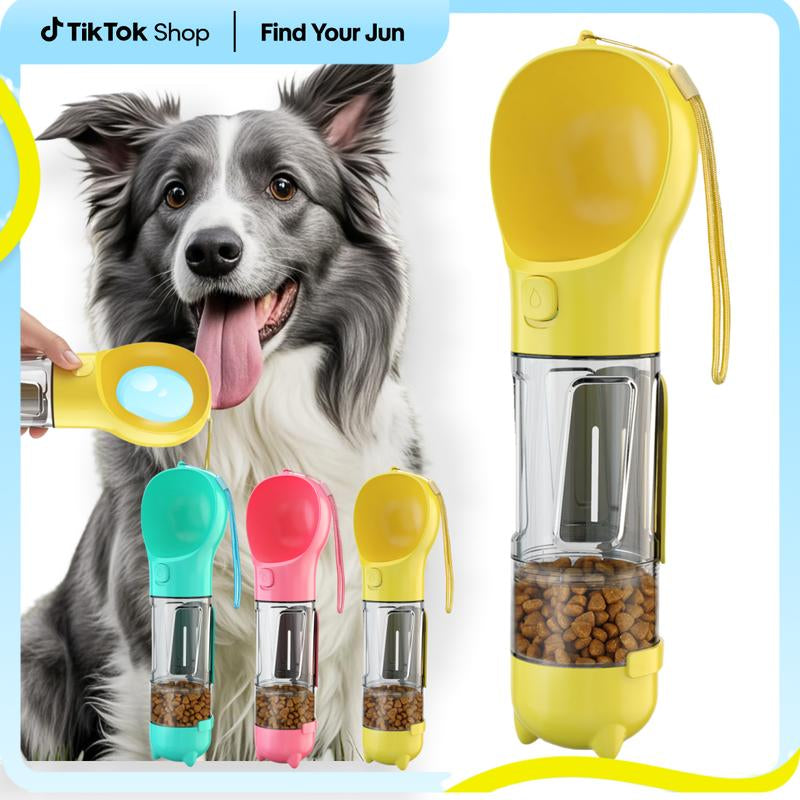 4-in-1 Pet Travel Bottle with Food Container – Portable Dog & Cat Water Dispenser with Poop Shovel & Bag Storage | Leak-Proof, Food-Grade, Ideal for Hiking & Walking
