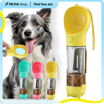 4-in-1 Pet Travel Bottle with Food Container – Portable Dog & Cat Water Dispenser with Poop Shovel & Bag Storage | Leak-Proof, Food-Grade, Ideal for Hiking & Walking