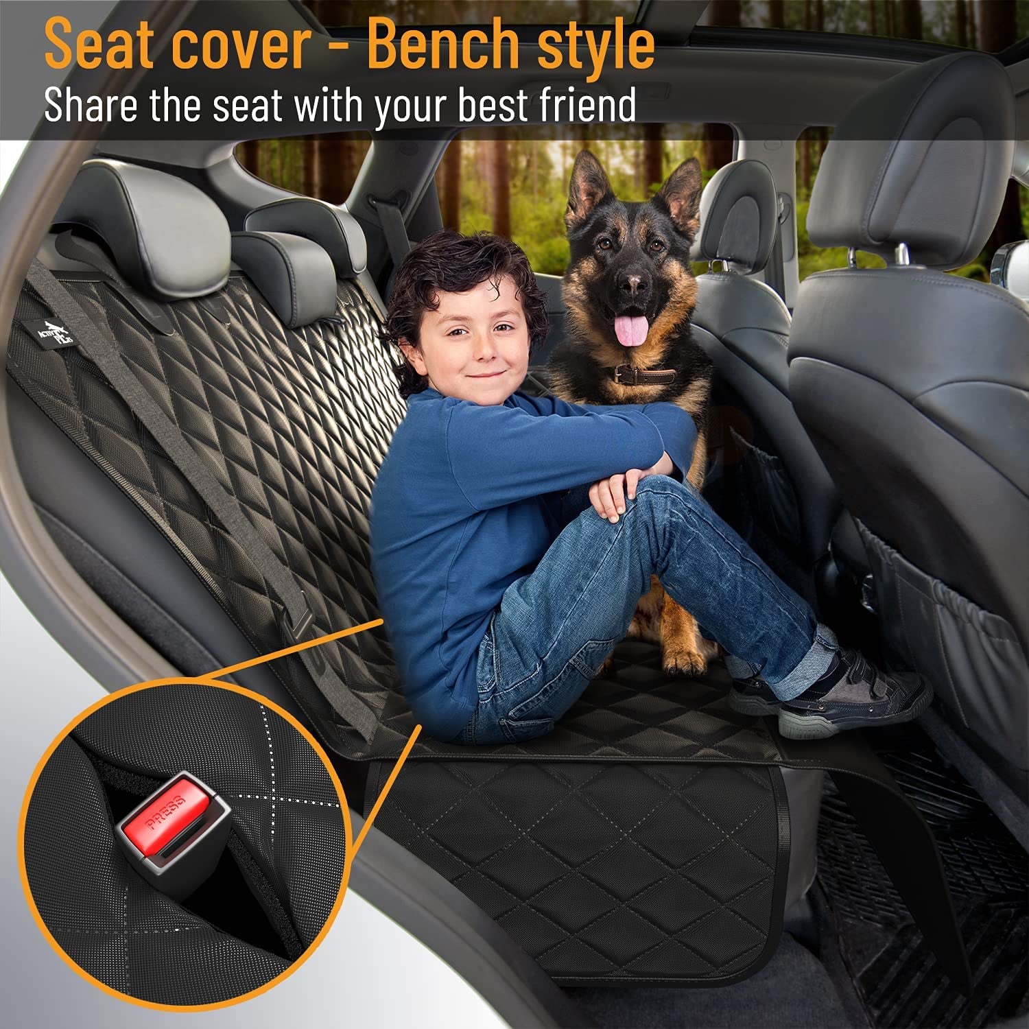 Dog Car Seat Cover for Back Seat – Waterproof Pet Hammock Protector for Cars, SUVs & Trucks | Durable 600D Oxford, Scratchproof, Nonslip & Easy to Clean – Black
