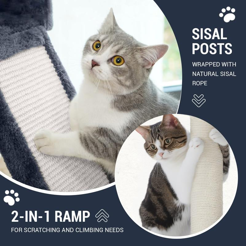 Allewie 68" Cat Tree Tower for Large Cats – Multi-Level Cat Condo with Scratching Posts, Hammocks & Platforms | Sturdy Cat Climbing Tree with Plush Covering (Beige, Pink, Light Grey, Smoky Grey, Leopard Print)