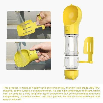4-in-1 Pet Travel Bottle with Food Container – Portable Dog & Cat Water Dispenser with Poop Shovel & Bag Storage | Leak-Proof, Food-Grade, Ideal for Hiking & Walking