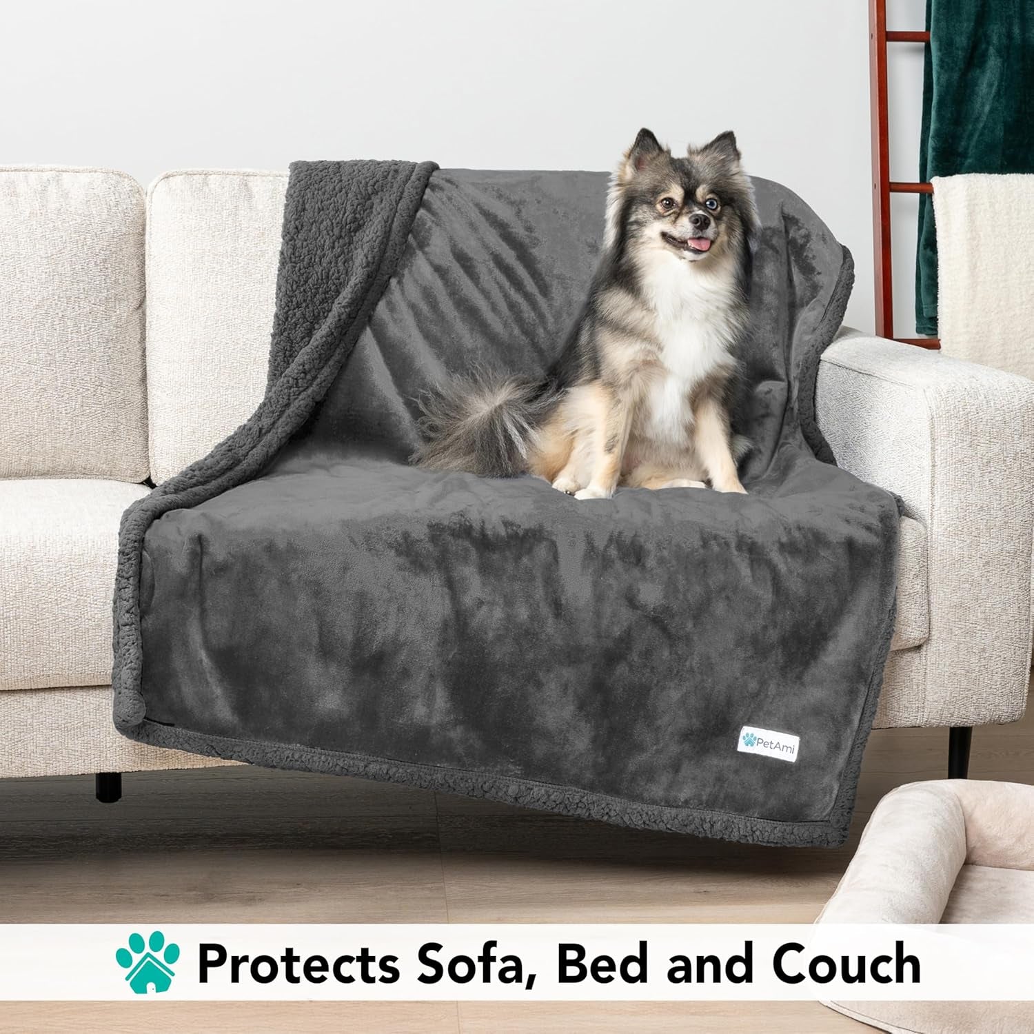 Dog Blanket for Bed – XL Pet Blanket for Large Dogs & Cats | Soft Sherpa Fleece Reversible Couch & Furniture Protector | Washable Plush Throw for Sofa, Car, Crate & Travel (60" x 80", Dark Gray)