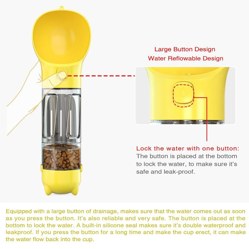 4-in-1 Pet Travel Bottle with Food Container – Portable Dog & Cat Water Dispenser with Poop Shovel & Bag Storage | Leak-Proof, Food-Grade, Ideal for Hiking & Walking
