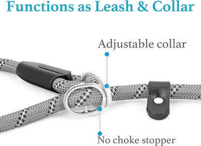 Durable Slip Lead Dog Leash – 6 FT Training Leash with Padded Handle & Reflective Threads | No-Pull, Strong & Comfortable Rope Leash for Small, Medium & Large Dogs (1/2" x 6 FT, Grey)